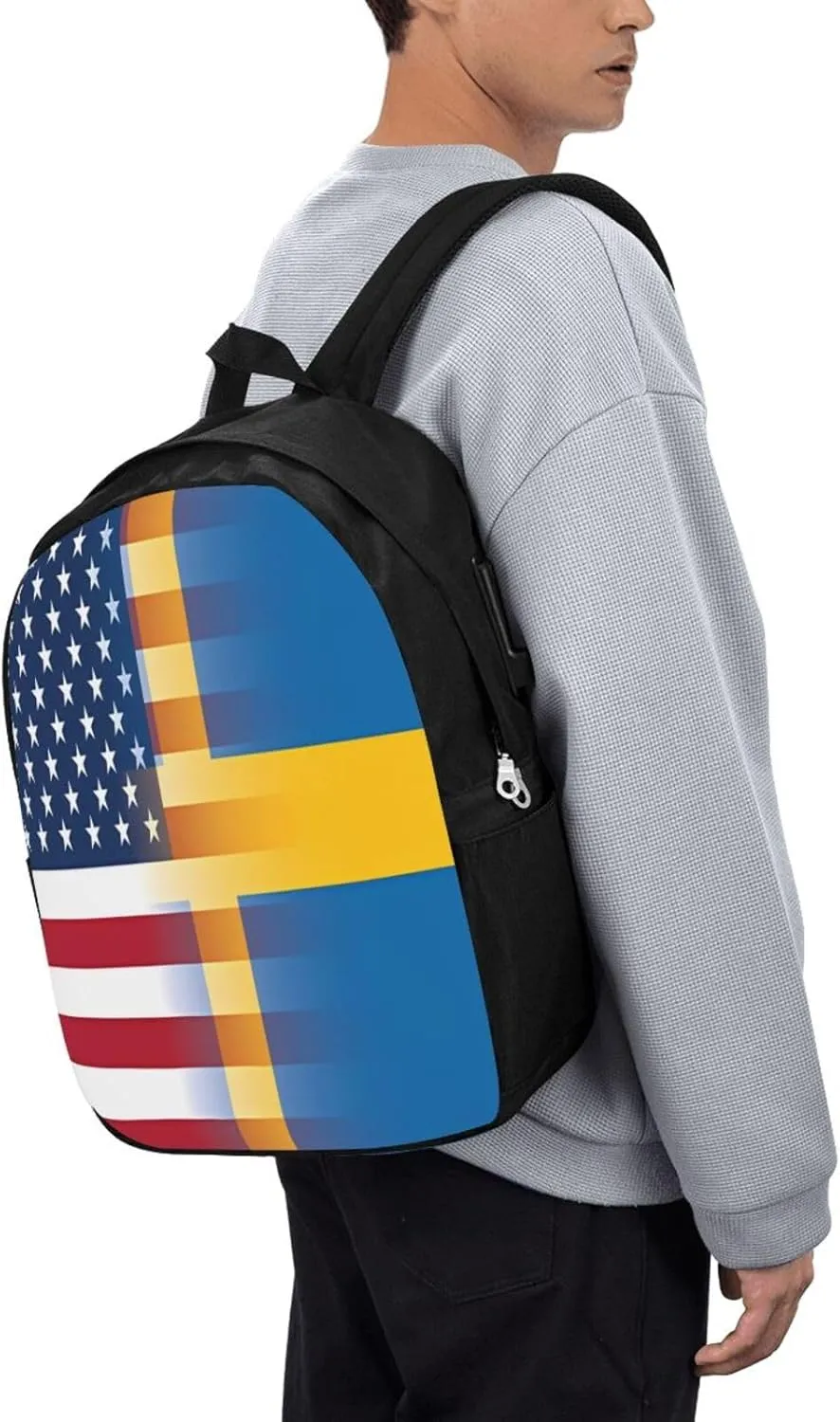 American Swedish Sweden Flag Laptop Backpacks Travel Backpack Casual Business Daypack Sport Rucksack Computer Bag Fits up to 17 Inch Notebook with USB Port