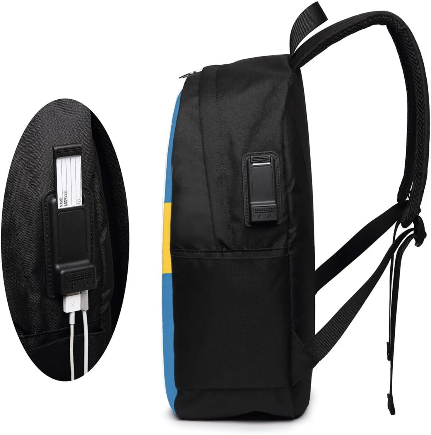 American Swedish Sweden Flag Laptop Backpacks Travel Backpack Casual Business Daypack Sport Rucksack Computer Bag Fits up to 17 Inch Notebook with USB Port
