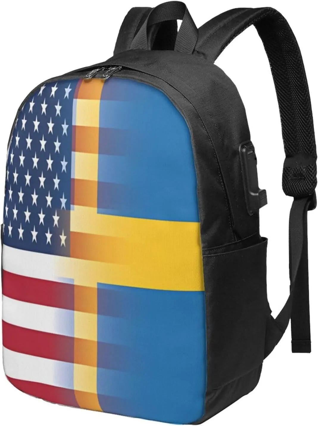 American Swedish Sweden Flag Laptop Backpacks Travel Backpack Casual Business Daypack Sport Rucksack Computer Bag Fits up to 17 Inch Notebook with USB Port