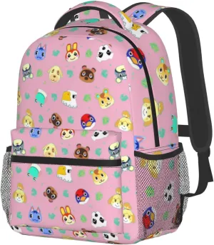 Animal Leaf Pattern Laptop Backpack Girls Boys Bookbag Preschool Daypack Cute Fashion Casual Travel Large Bag for With Chest Strap Multi-Pocket One Size Pink