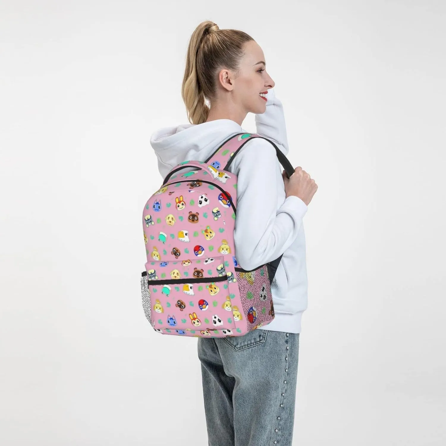 Animal Leaf Pattern Laptop Backpack Girls Boys Bookbag Preschool Daypack Cute Fashion Casual Travel Large Bag for With Chest Strap Multi-Pocket One Size Pink