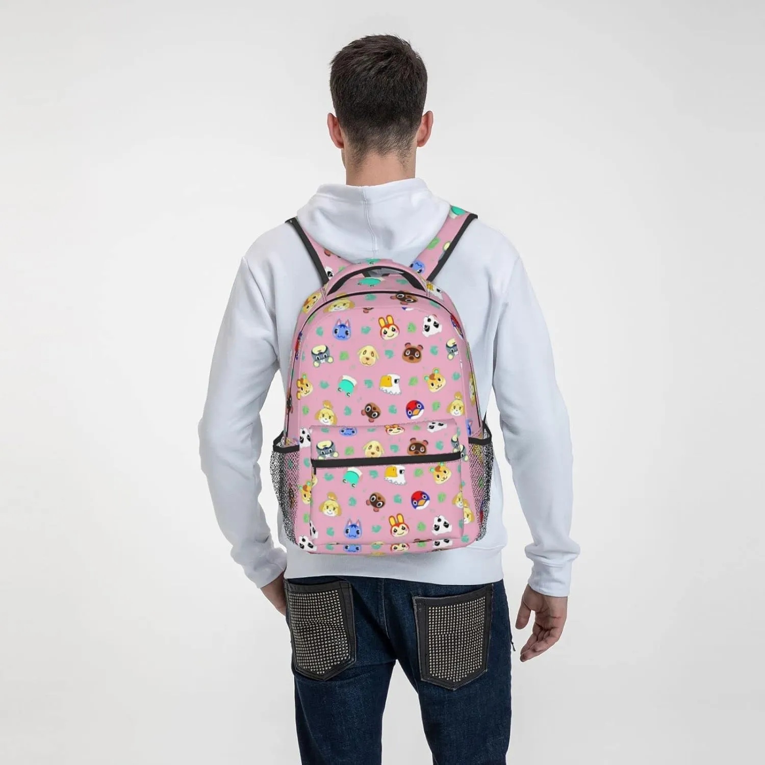 Animal Leaf Pattern Laptop Backpack Girls Boys Bookbag Preschool Daypack Cute Fashion Casual Travel Large Bag for With Chest Strap Multi-Pocket One Size Pink