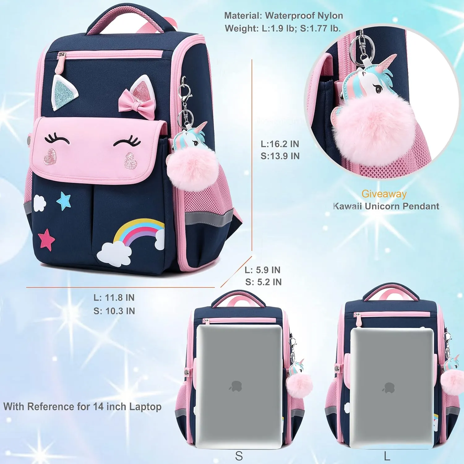 AO ALI VICTORY Unicorn Girls Backpacks for School Princess Bowknot Kids Bookbags Boys Dinosaur Backpack