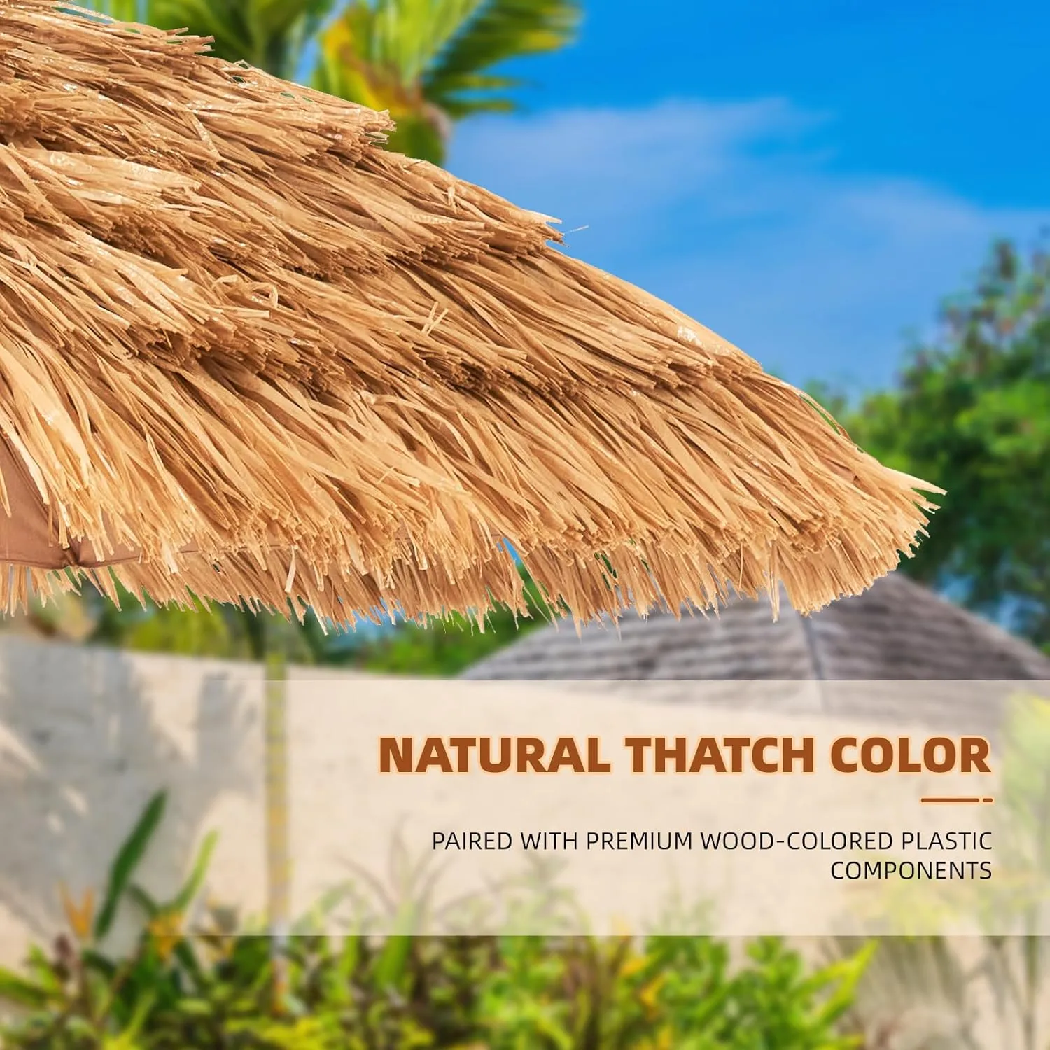 Aoxun 7.5 FT Thatched Tiki Umbrella with Tilt, Patio Beach Umbrella for Outdoor Tiki Bar, Tropical Palapa, Backyard, Poolside, Garden, Hawaiian Style