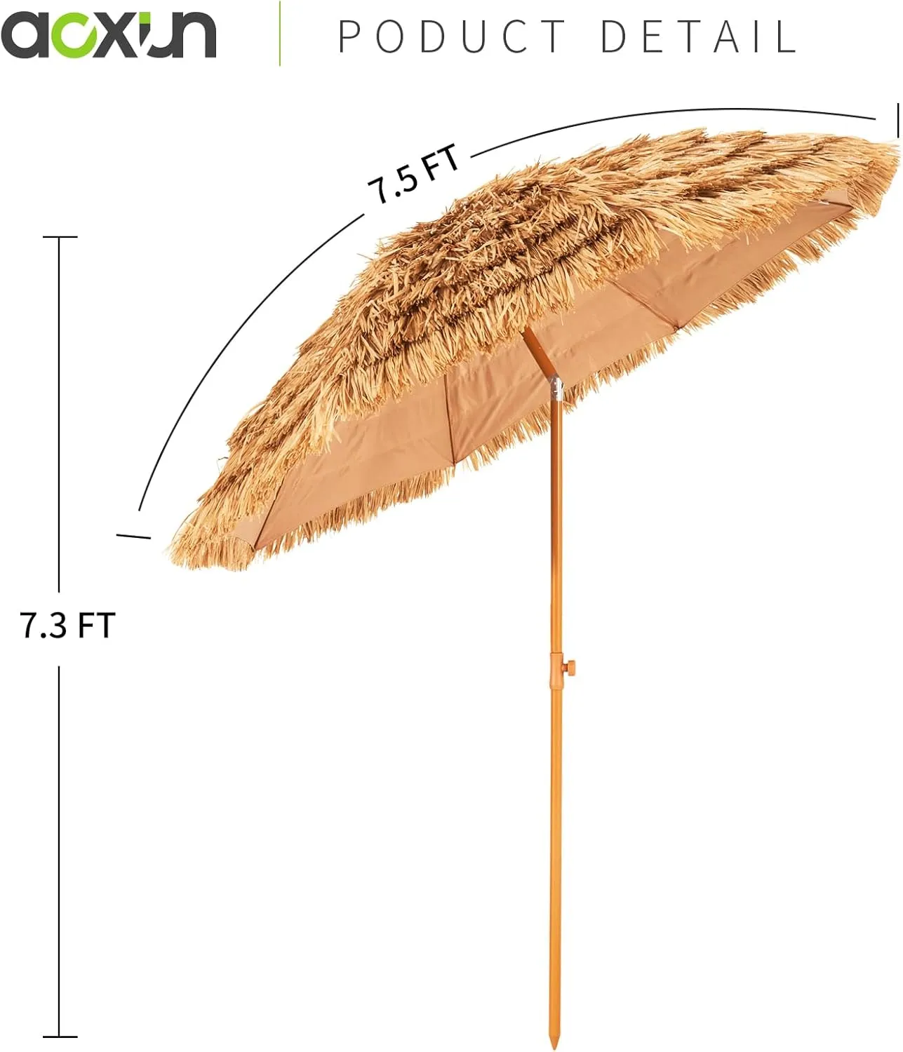 Aoxun 7.5 FT Thatched Tiki Umbrella with Tilt, Patio Beach Umbrella for Outdoor Tiki Bar, Tropical Palapa, Backyard, Poolside, Garden, Hawaiian Style