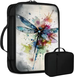 Art Dragonfly Bible Bag Large Bible Case Cover for Women Men, Multi-Functional Church Bag Bible Protector with Handle Zippered Pocket Christian Gift Bible Study Supplies