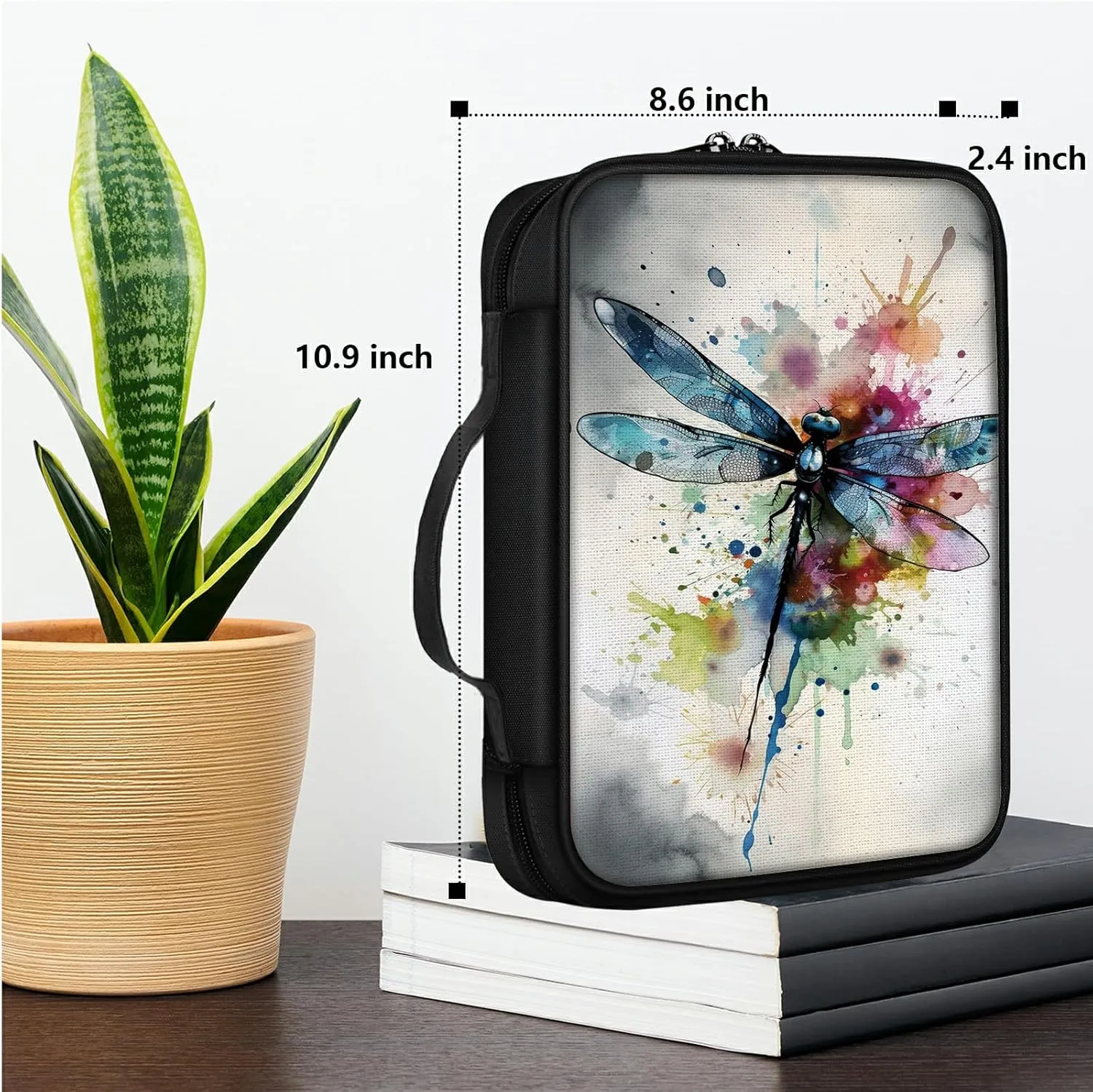 Art Dragonfly Bible Bag Large Bible Case Cover for Women Men, Multi-Functional Church Bag Bible Protector with Handle Zippered Pocket Christian Gift Bible Study Supplies