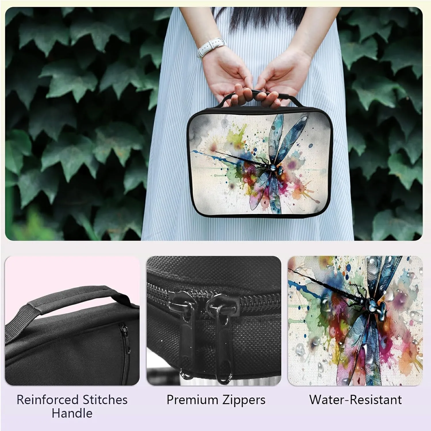 Art Dragonfly Bible Bag Large Bible Case Cover for Women Men, Multi-Functional Church Bag Bible Protector with Handle Zippered Pocket Christian Gift Bible Study Supplies