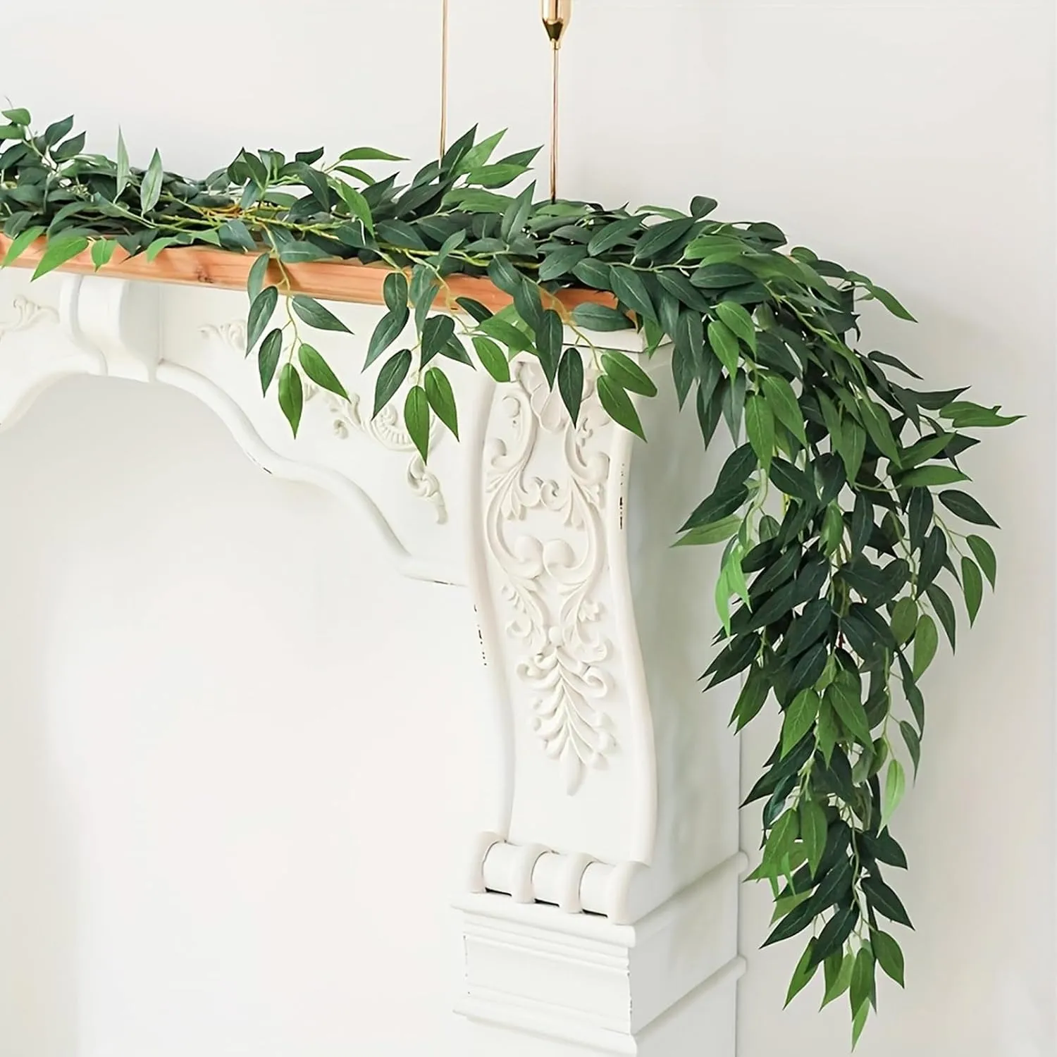 Artificial Willow Leaves Vine Twigs 2Pcs 6Ft Fake Hanging Plant Silk Willows Leaf Ivy Garland Faux Italian Ruscus Greenery Decor for Indoor Outdoor Wedding Arch Jungle Beach Birthday Party Home Garden