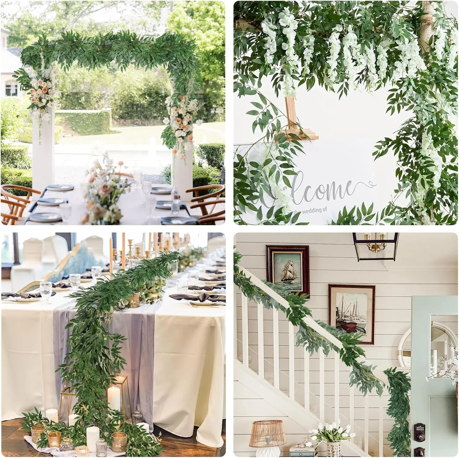 Artificial Willow Leaves Vine Twigs 2Pcs 6Ft Fake Hanging Plant Silk Willows Leaf Ivy Garland Faux Italian Ruscus Greenery Decor for Indoor Outdoor Wedding Arch Jungle Beach Birthday Party Home Garden