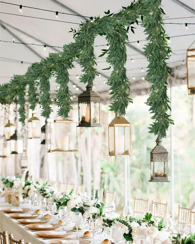 Artificial Willow Leaves Vine Twigs 2Pcs 6Ft Fake Hanging Plant Silk Willows Leaf Ivy Garland Faux Italian Ruscus Greenery Decor for Indoor Outdoor Wedding Arch Jungle Beach Birthday Party Home Garden