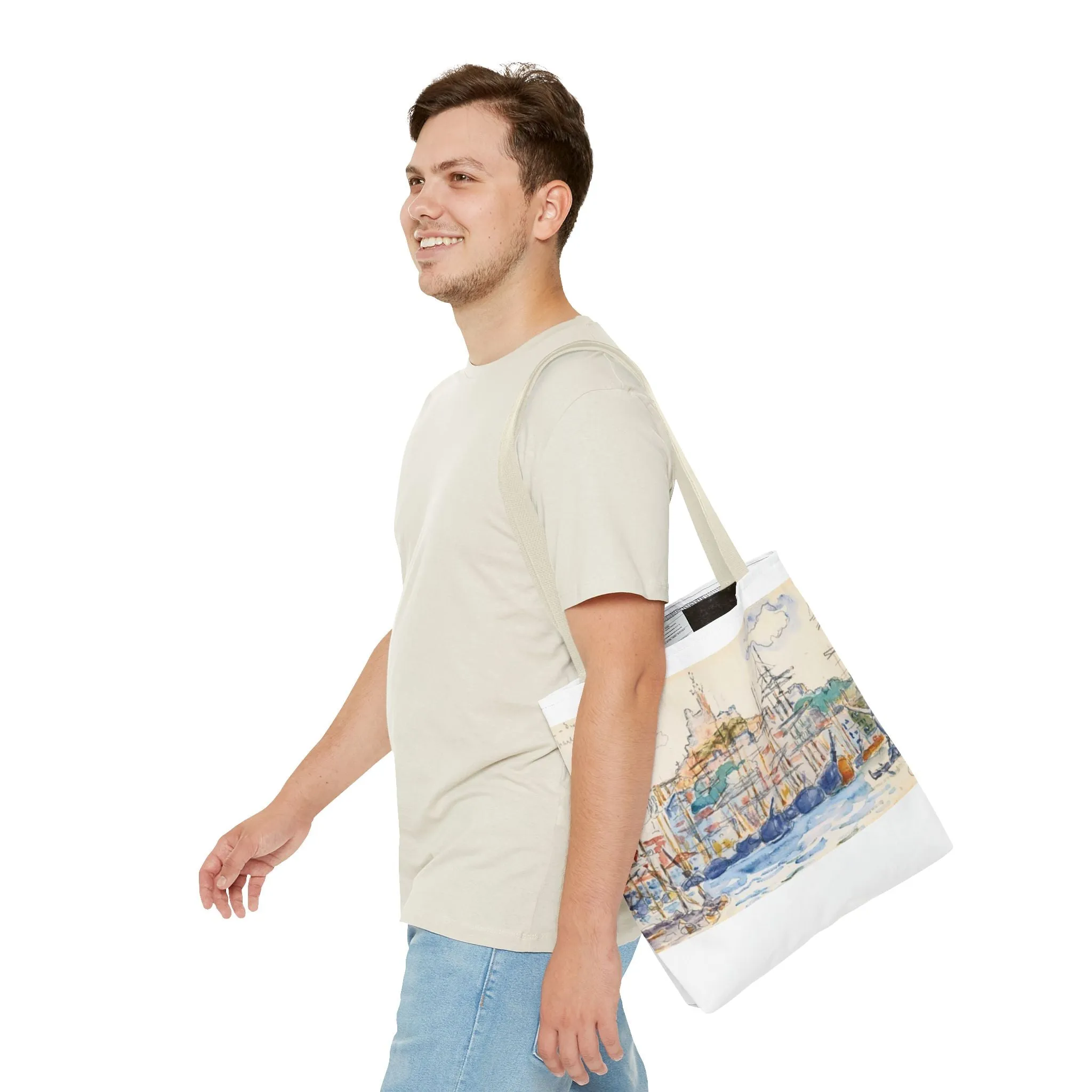 Artistic Coastal Tote Bag with Maritime Design