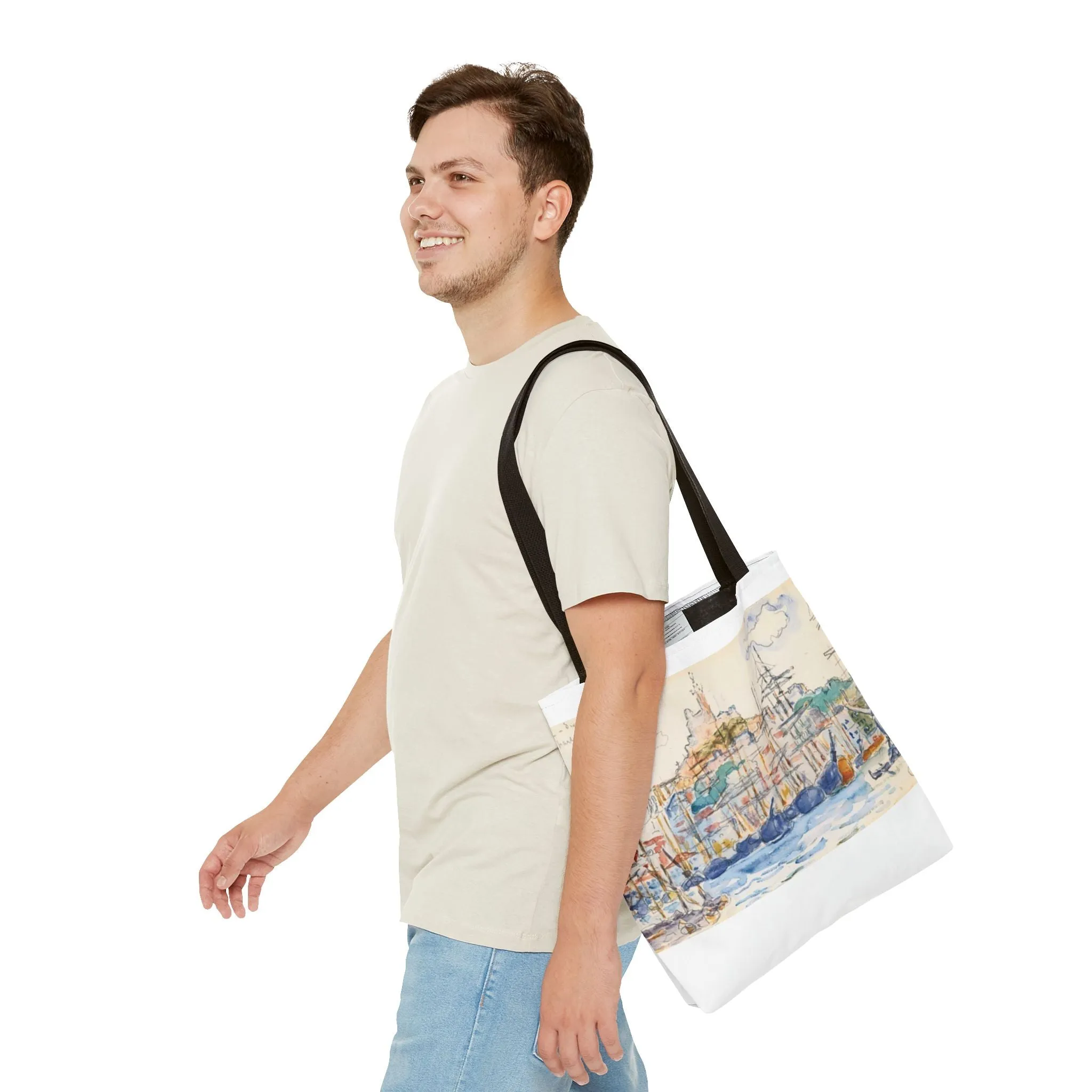 Artistic Coastal Tote Bag with Maritime Design
