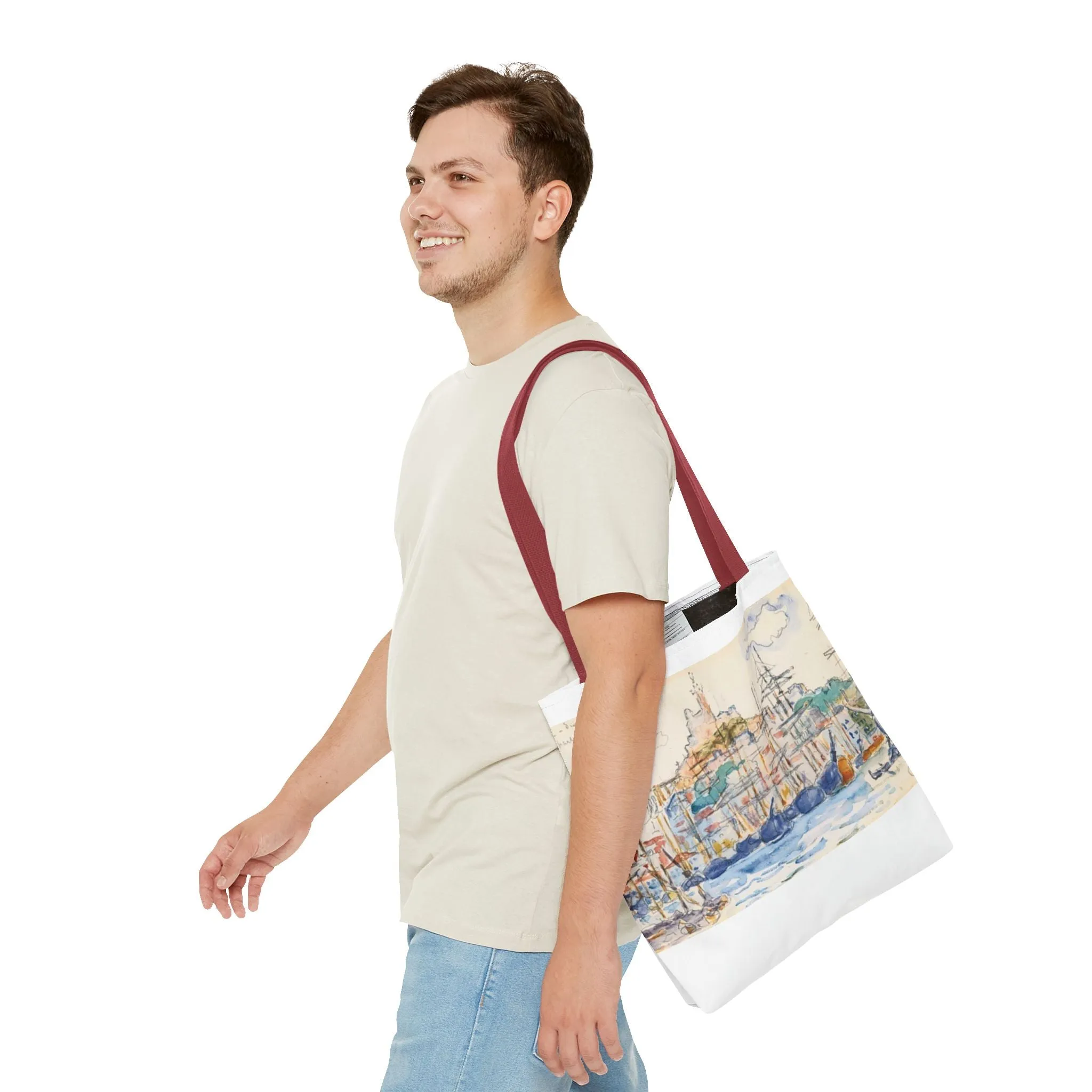 Artistic Coastal Tote Bag with Maritime Design