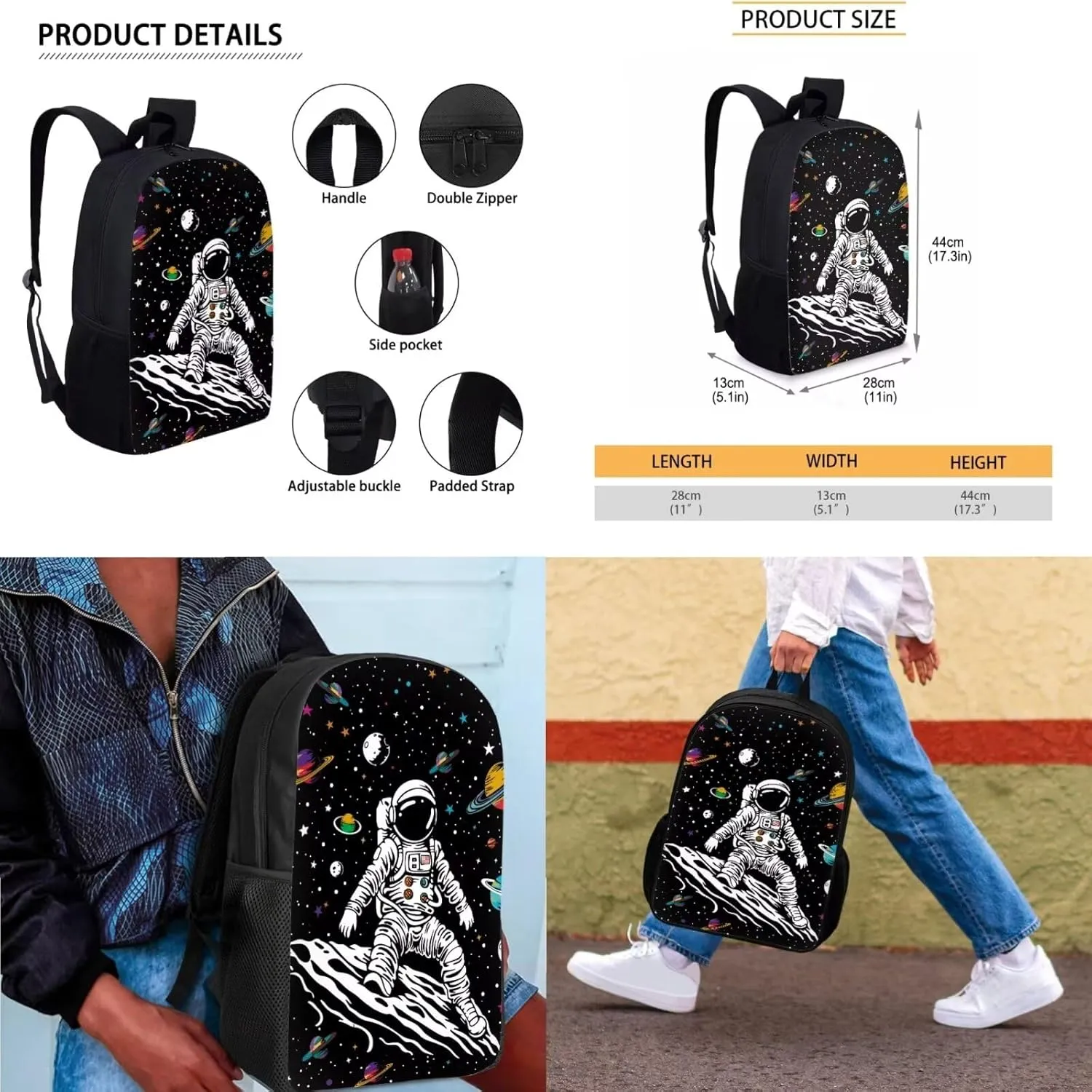 Astronaut Schoolbag Set Planet Boys Backpacks for Primary Junior School Kids Backpack with Lunch Box Bookbags for Boys Girls Backpacks for Kids Insulated Lunch Box Set Waterproof