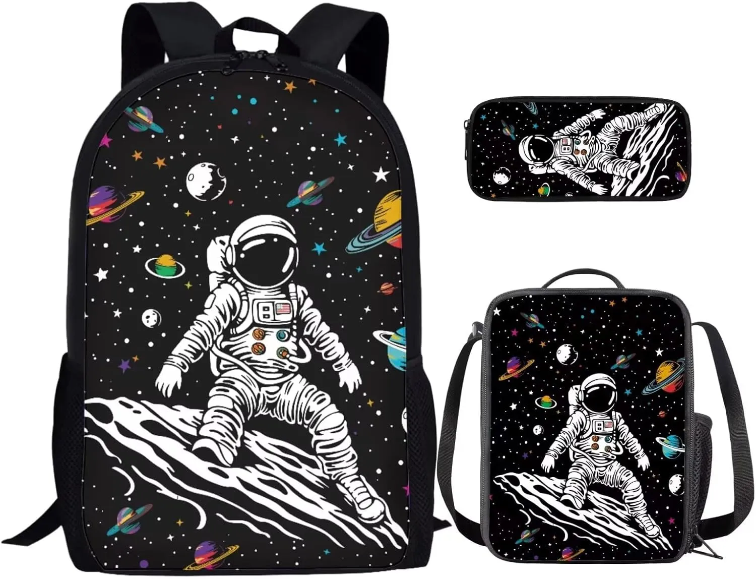 Astronaut Schoolbag Set Planet Boys Backpacks for Primary Junior School Kids Backpack with Lunch Box Bookbags for Boys Girls Backpacks for Kids Insulated Lunch Box Set Waterproof