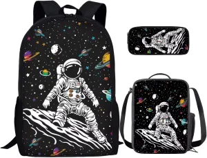 Astronaut Schoolbag Set Planet Boys Backpacks for Primary Junior School Kids Backpack with Lunch Box Bookbags for Boys Girls Backpacks for Kids Insulated Lunch Box Set Waterproof