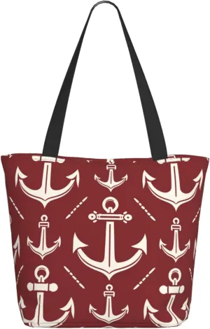 Augenstern Women Shoulder Bag Nautical-Maritime Foldable Tote Bag With Zipper Closure Casual Shopping Purse Daily Bag