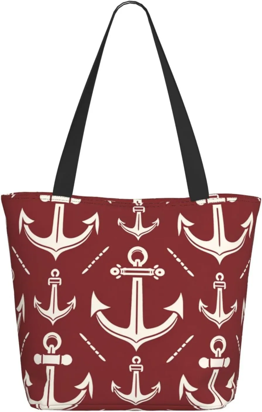 Augenstern Women Shoulder Bag Nautical-Maritime Foldable Tote Bag With Zipper Closure Casual Shopping Purse Daily Bag