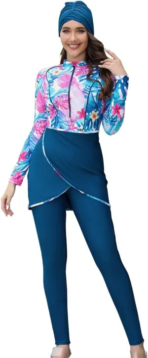 AWIBMK Muslim Swimsuits for Women Full Coverage Swimwear Modest Islamic Hijab Ladies Burkini Swim Suit Beachwear Swimming