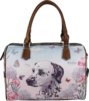 B BRENTANO Vegan Cute Animal Graphic Top Handle Boston Shoulder Bag with Rhinestones