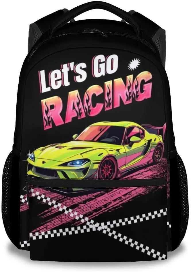 Backpack for Boys, 17 Inch Cool Car Backpacks for Girls, Black Portable Bookbag for Middle High School