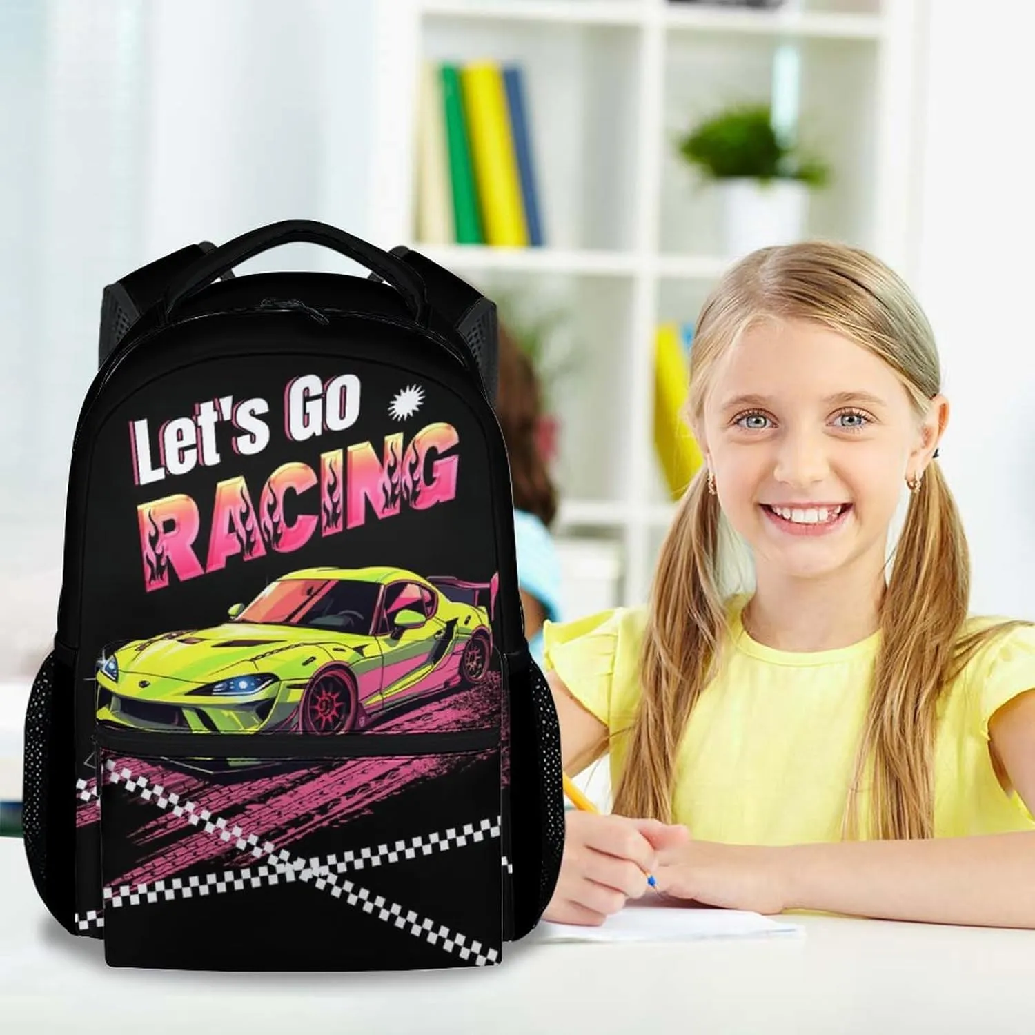Backpack for Boys, 17 Inch Cool Car Backpacks for Girls, Black Portable Bookbag for Middle High School