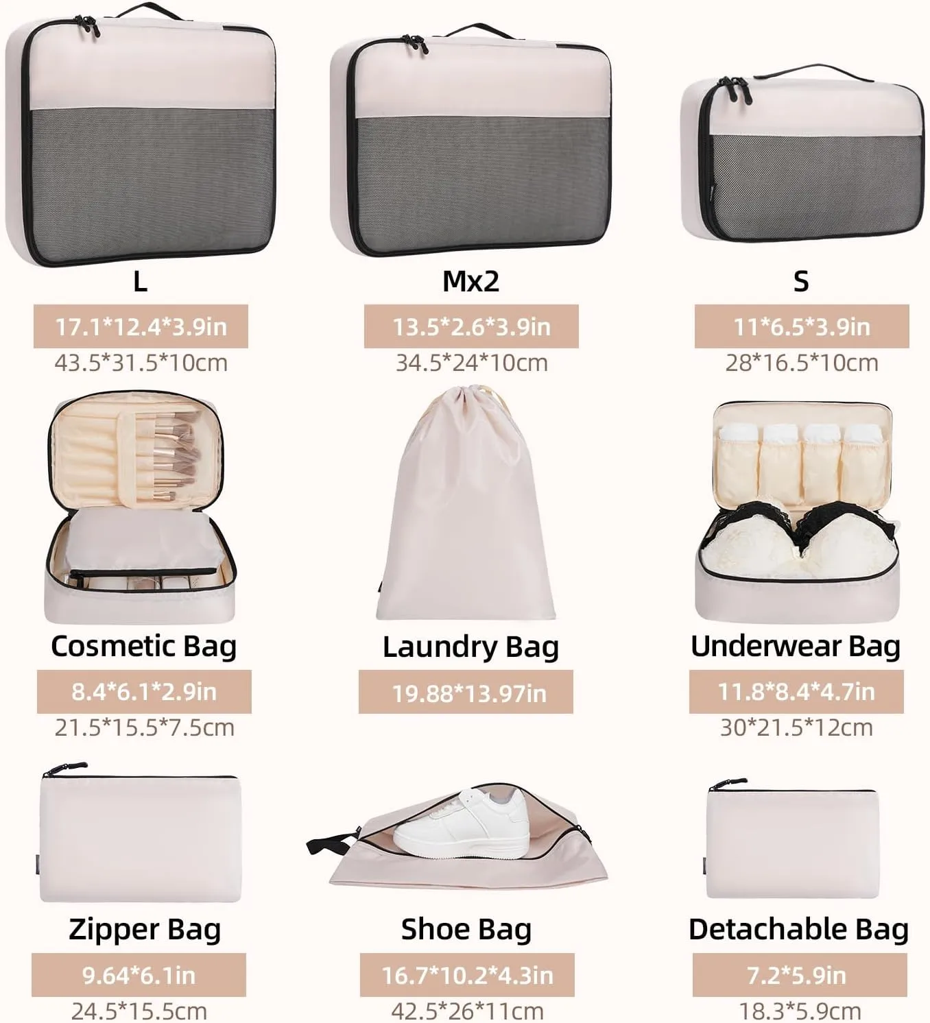 BAGAIL 8 Set/9 Set Packing Cubes Luggage Packing Organizer for Travel, Suitcase Packing Bags for Travel Accessories