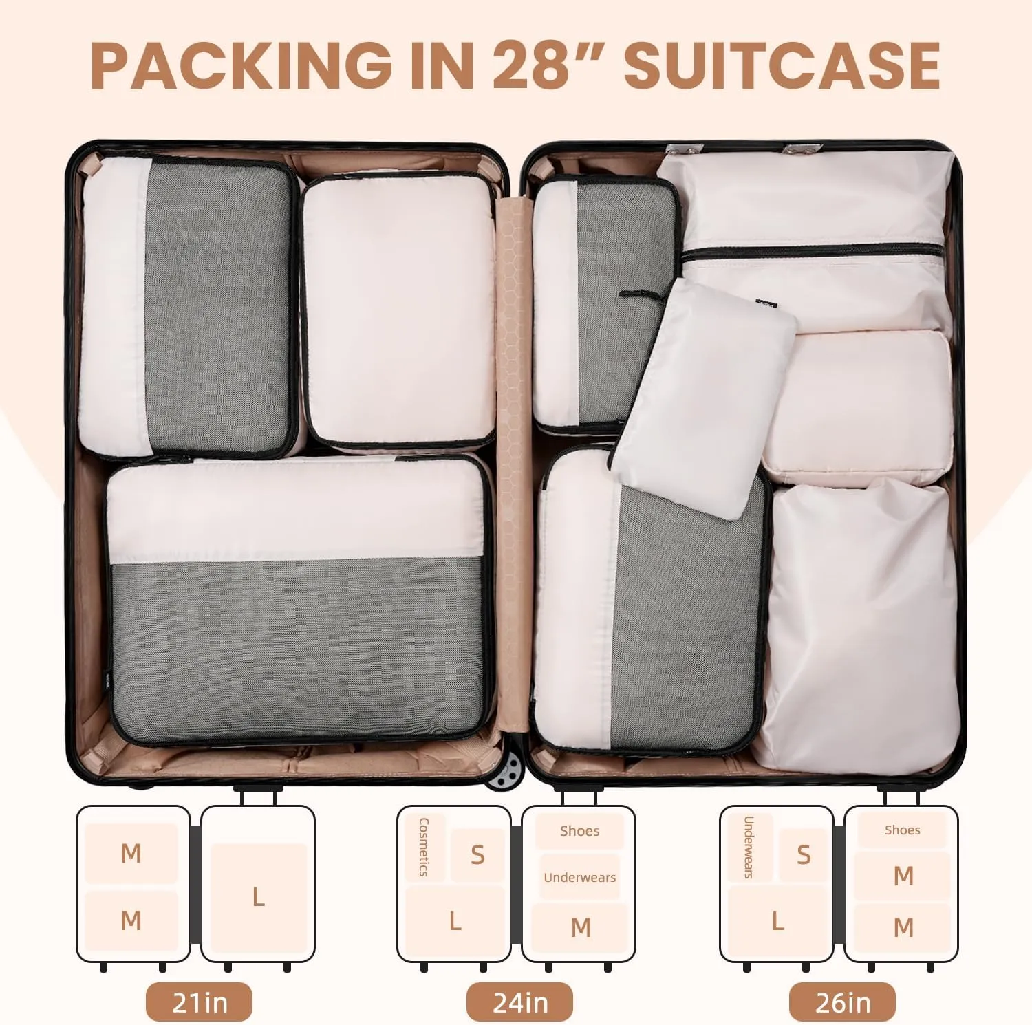 BAGAIL 8 Set/9 Set Packing Cubes Luggage Packing Organizer for Travel, Suitcase Packing Bags for Travel Accessories