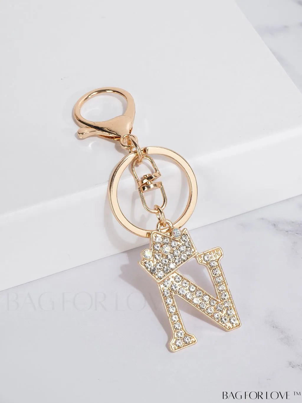 BagForLove - Stylish Zinc Alloy & Rhinestone Letter Keychain â Perfect for Backpacks and Handbags