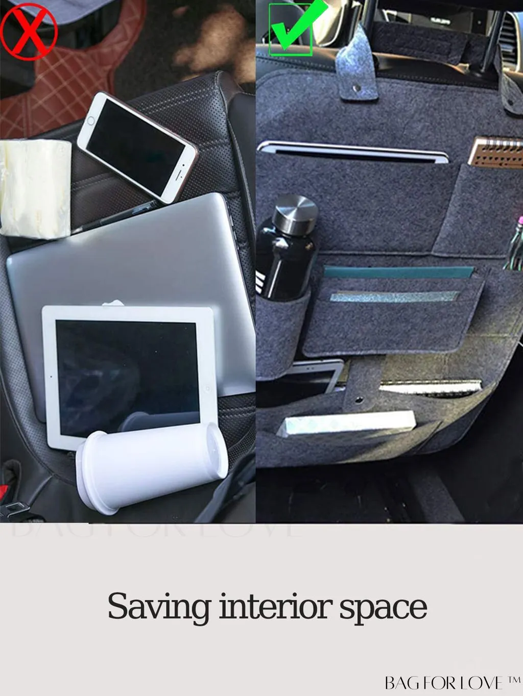 BagForLove - Universal Car Seat Back Organizer with Tablet Holder - Convenient Multi-Pocket Storage Bag