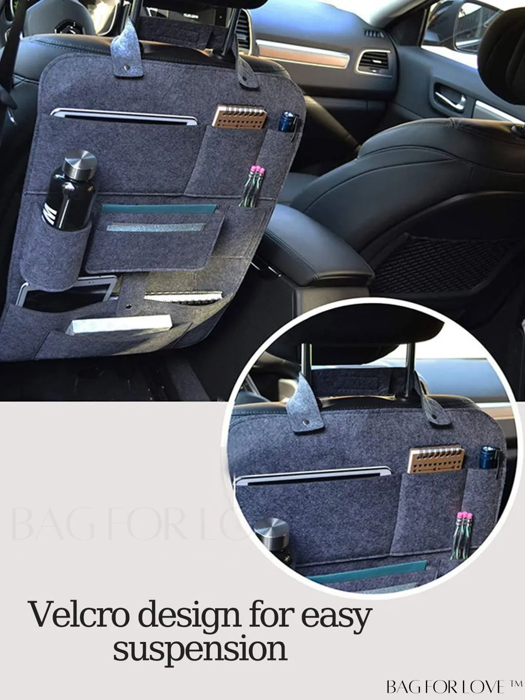 BagForLove - Universal Car Seat Back Organizer with Tablet Holder - Convenient Multi-Pocket Storage Bag