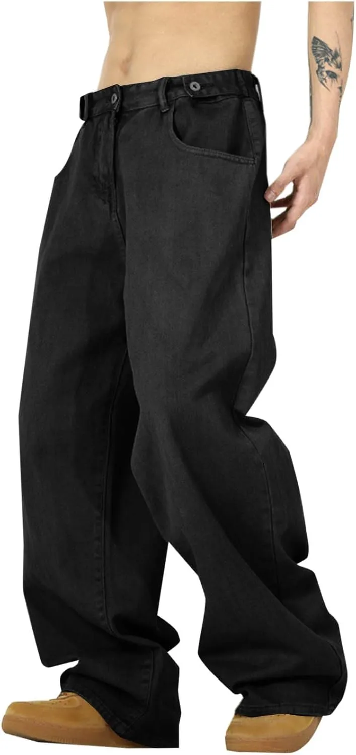 Baggy Jeans for Men Y2K Streetwear Vintage Straight Wide Leg Casual Loose Fit Denim Pants Hip Hop Skater Long Jeans