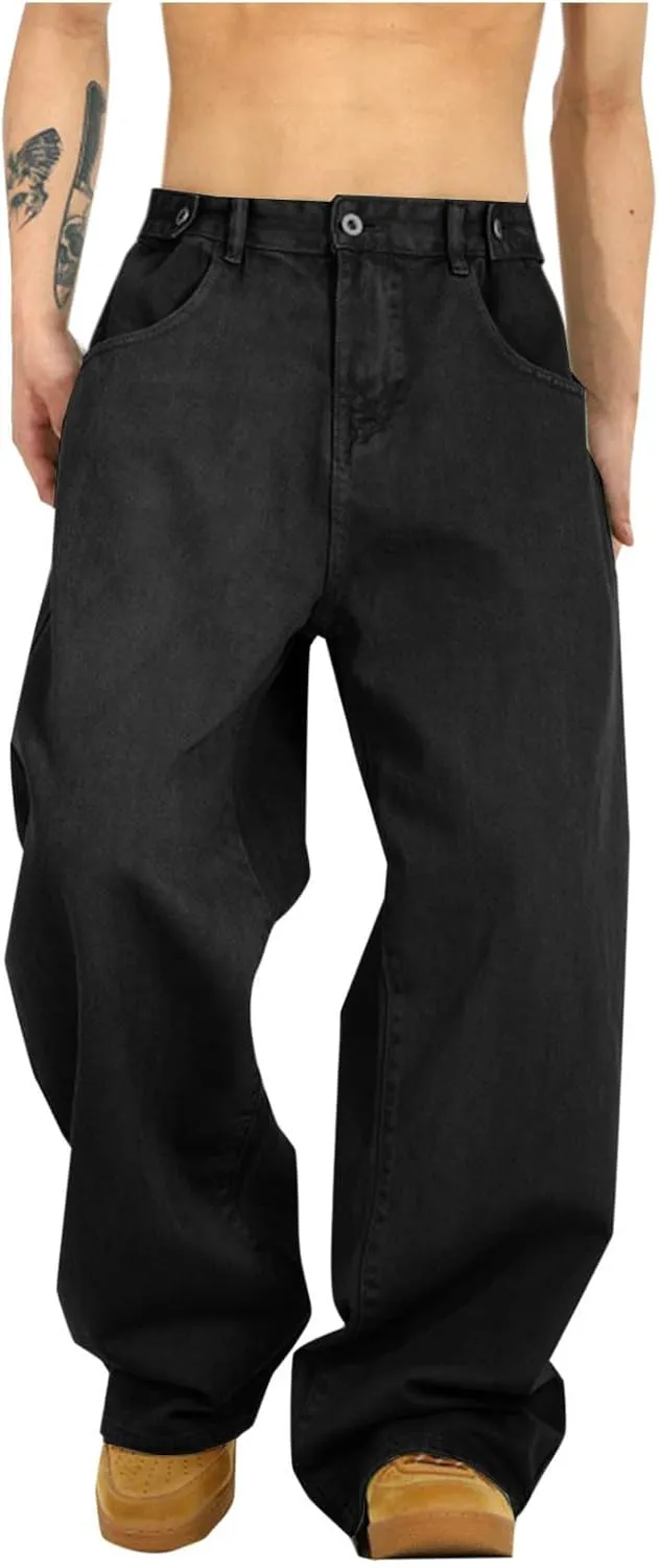 Baggy Jeans for Men Y2K Streetwear Vintage Straight Wide Leg Casual Loose Fit Denim Pants Hip Hop Skater Long Jeans