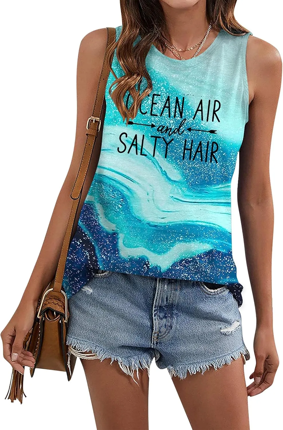 BANGELY Beach Tanks Women Beach Shirts Ocean Air and Salty Hair Tank Funny Cruise Summer Sleeveless Family Vacation Vest Top