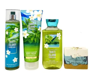 Bath & Body Works Tahiti Island Dream 3 Piece Gift Set with a Sea Breeze Bar Soap - Fragrance Mist - Body Wash and Body Cream - Full Size