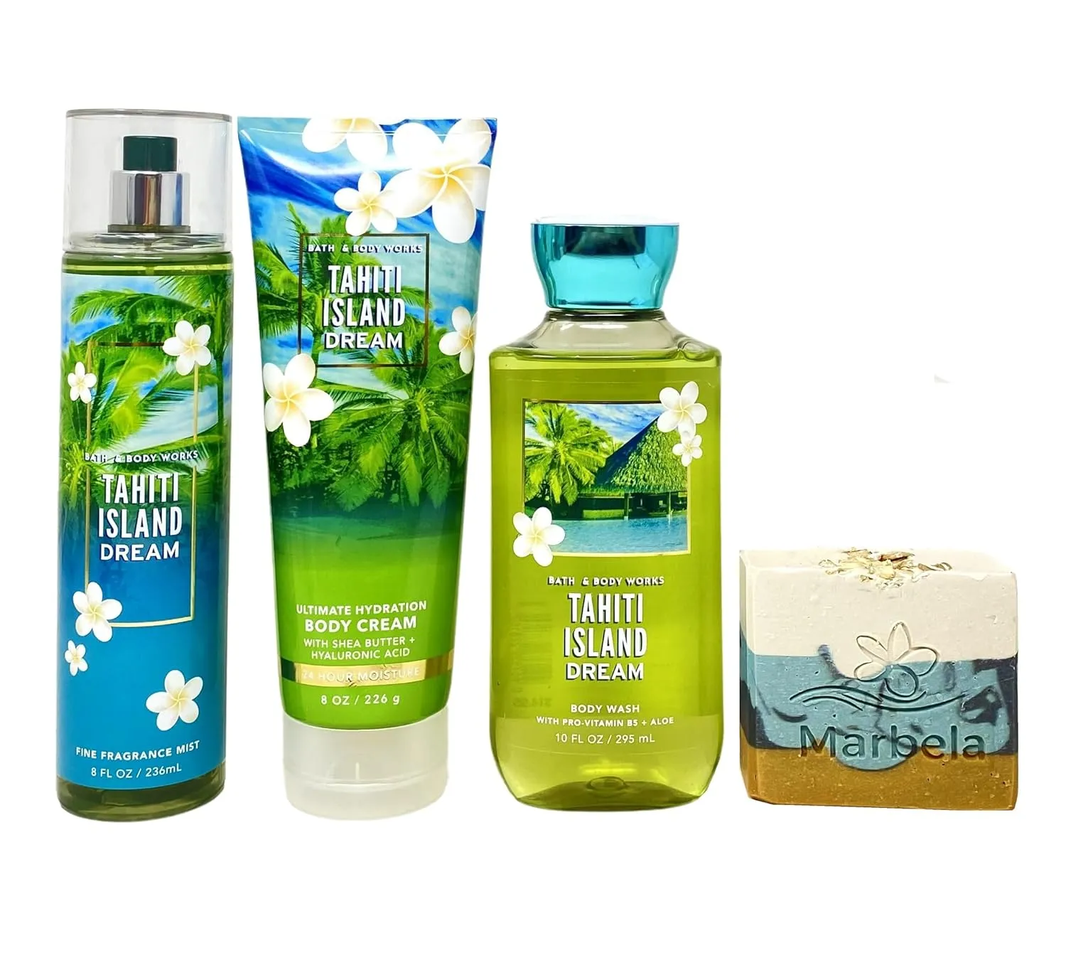Bath & Body Works Tahiti Island Dream 3 Piece Gift Set with a Sea Breeze Bar Soap - Fragrance Mist - Body Wash and Body Cream - Full Size