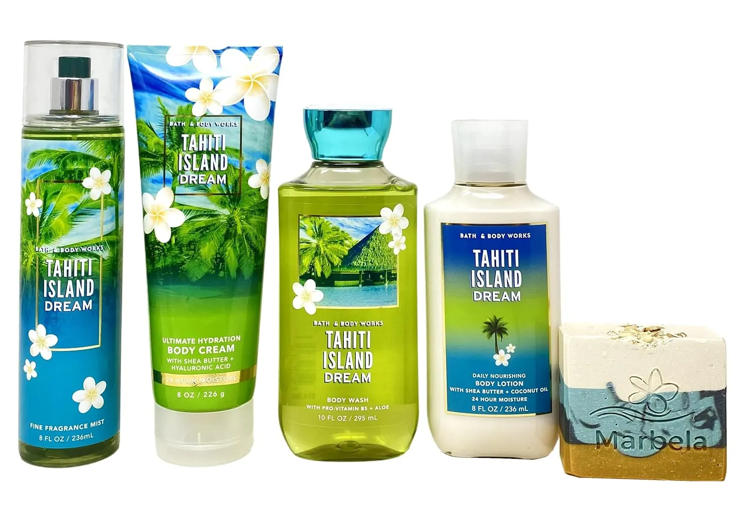 Bath & Body Works Tahiti Island Dream Deluxe Gift Set - Mist - Cream - Body Wash and Lotion - with a Sea Breeze Bar Soap - Full Size