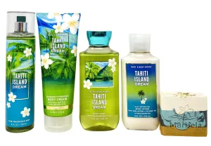 Bath & Body Works Tahiti Island Dream Deluxe Gift Set - Mist - Cream - Body Wash and Lotion - with a Sea Breeze Bar Soap - Full Size
