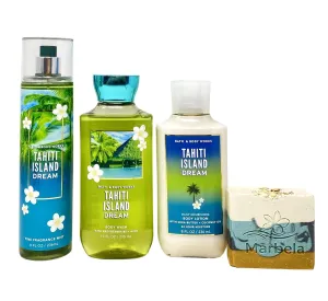 Bath & Body Works Tahiti Island Dream Trio Gift Set with a Sea Breeze Bar Soap - Fragrance Mist - Body Wash and Body Lotion - Full Size