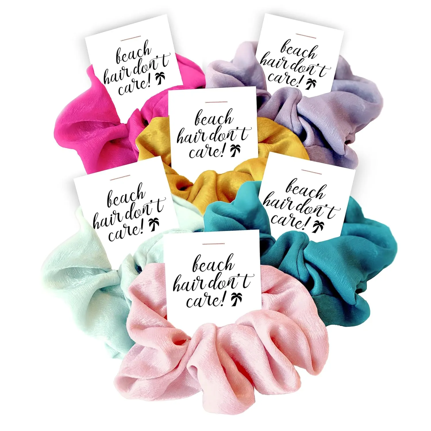 Beach Hair Don’t Care Scrunchies, Tropical Bachelorette Party Favors, Destination Wedding Bridesmaid Gifts, Bridal Shower, Girls Trip Vacation Weekend Gifts, Birthday Goodie Bag Fillers - 6 Pack