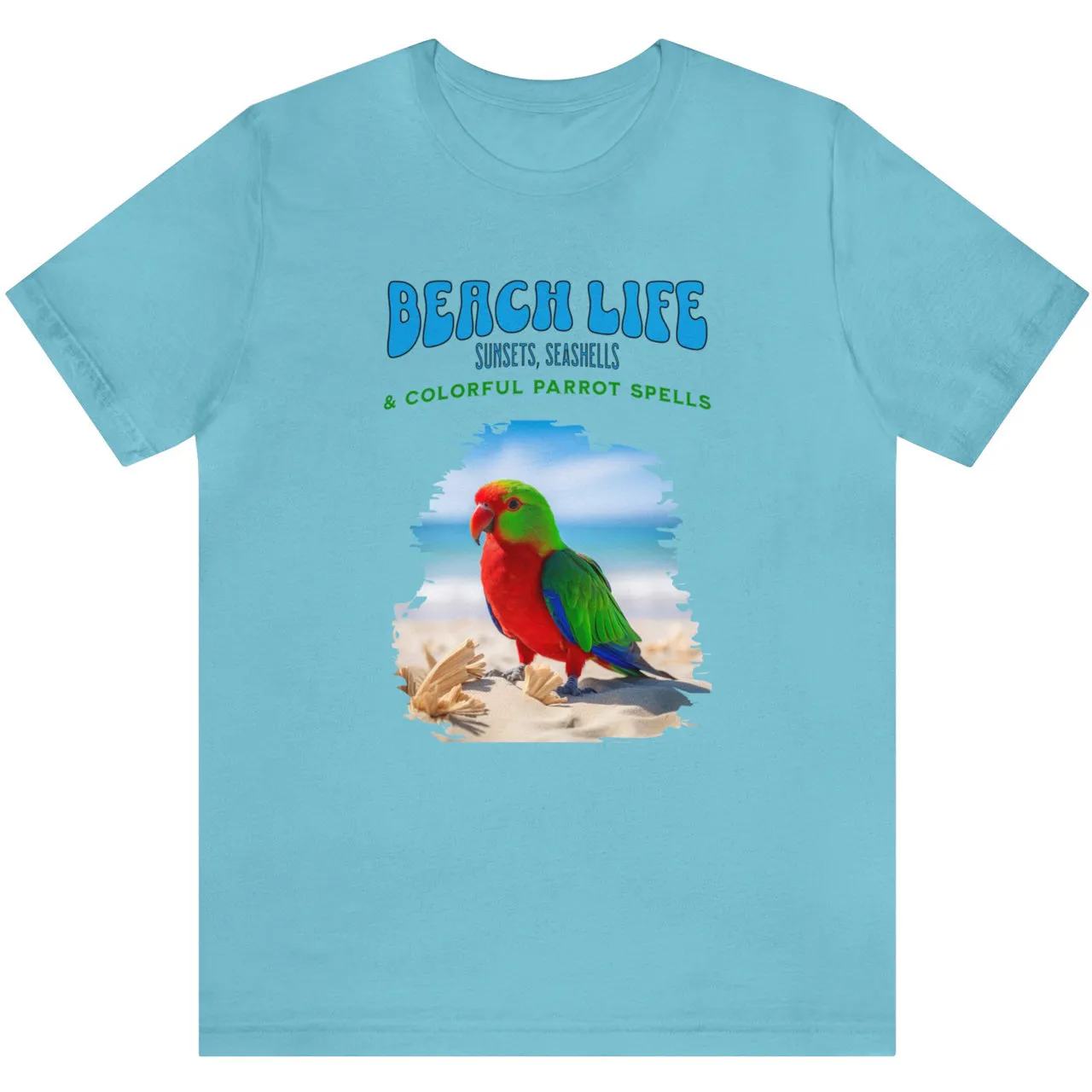 Beach Life, Sunset, Seashells, And Colorful Parrot Spells