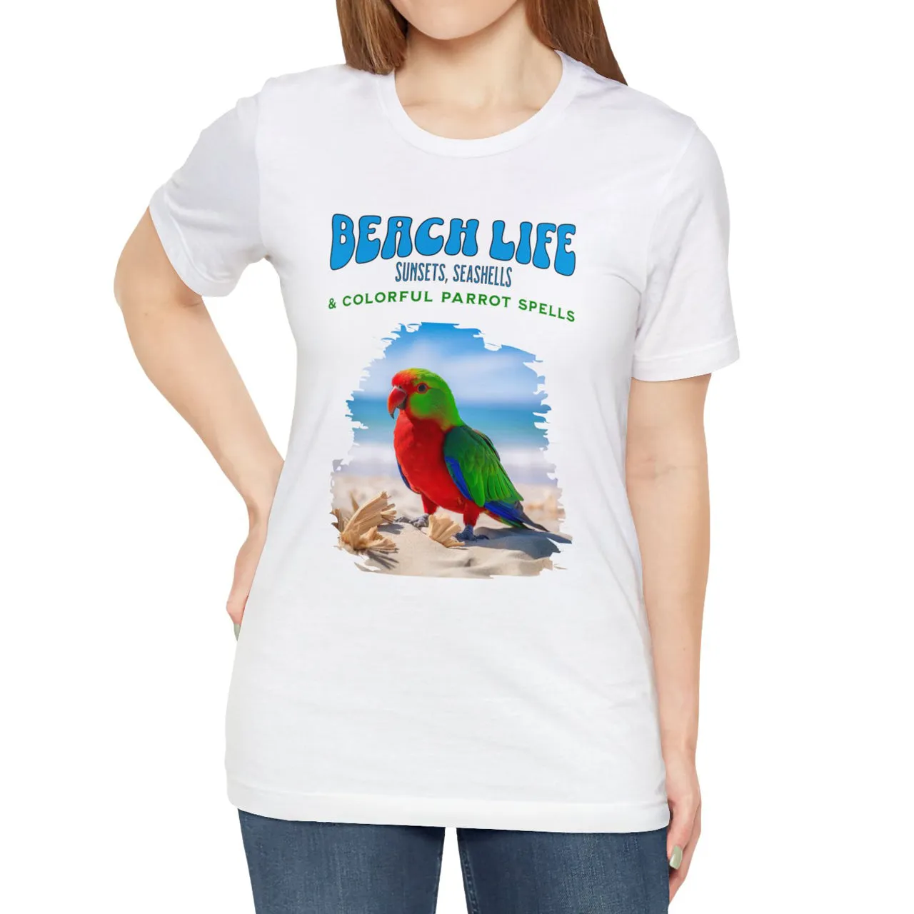 Beach Life, Sunset, Seashells, And Colorful Parrot Spells