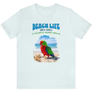 Beach Life, Sunset, Seashells, And Colorful Parrot Spells