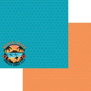 Beach Party Collection Waikiki Beach, Honolulu, Hawaii 12 x 12 Double-Sided Scrapbook Paper by SSC Designs