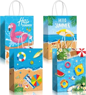 Beach Party Paper Bags, Summer Pool Goodie Candy Gift Treat Bags for Luau Tropical Beach Party Favors Supplies