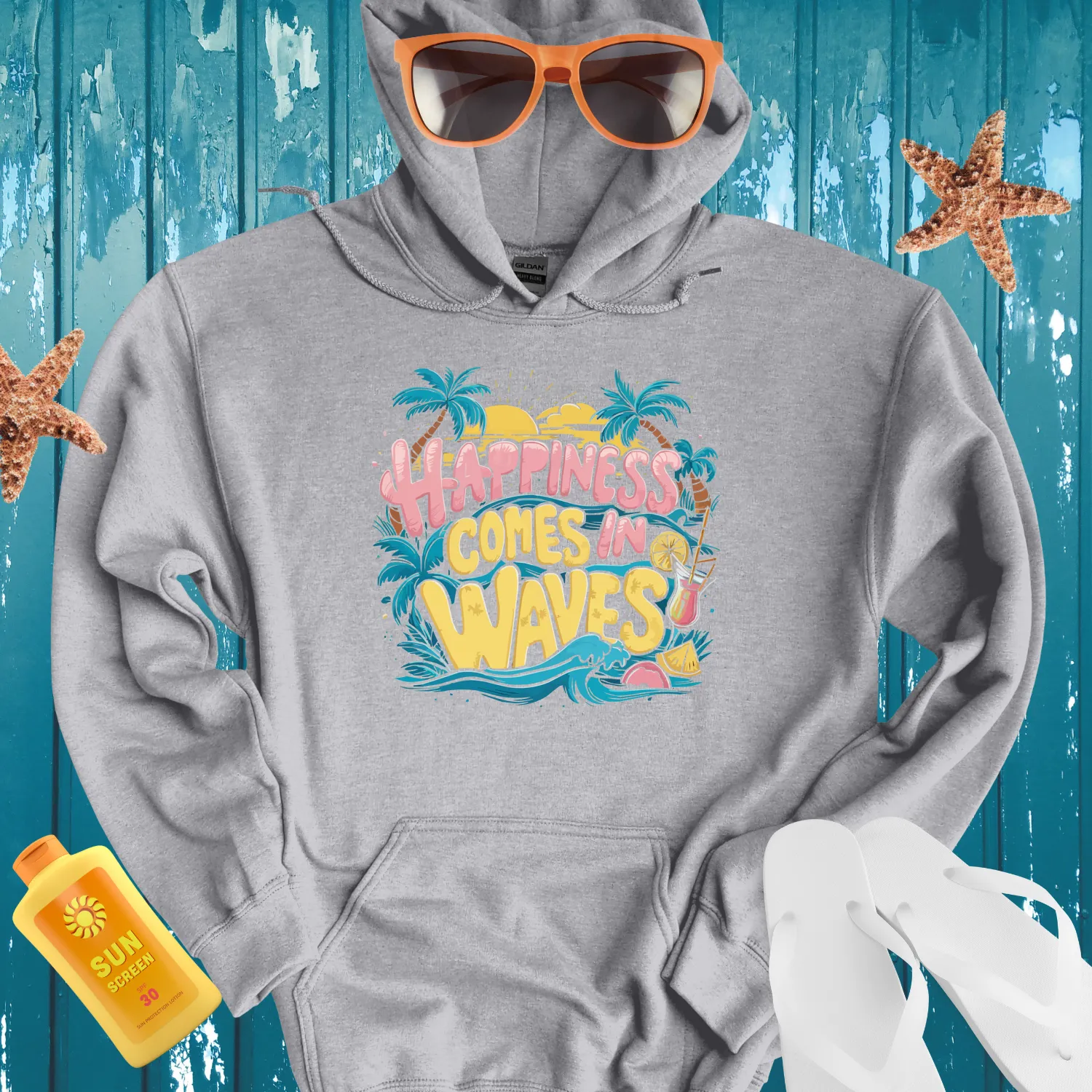 Beach Vibe Hoodie With Palm Trees And Sunshine