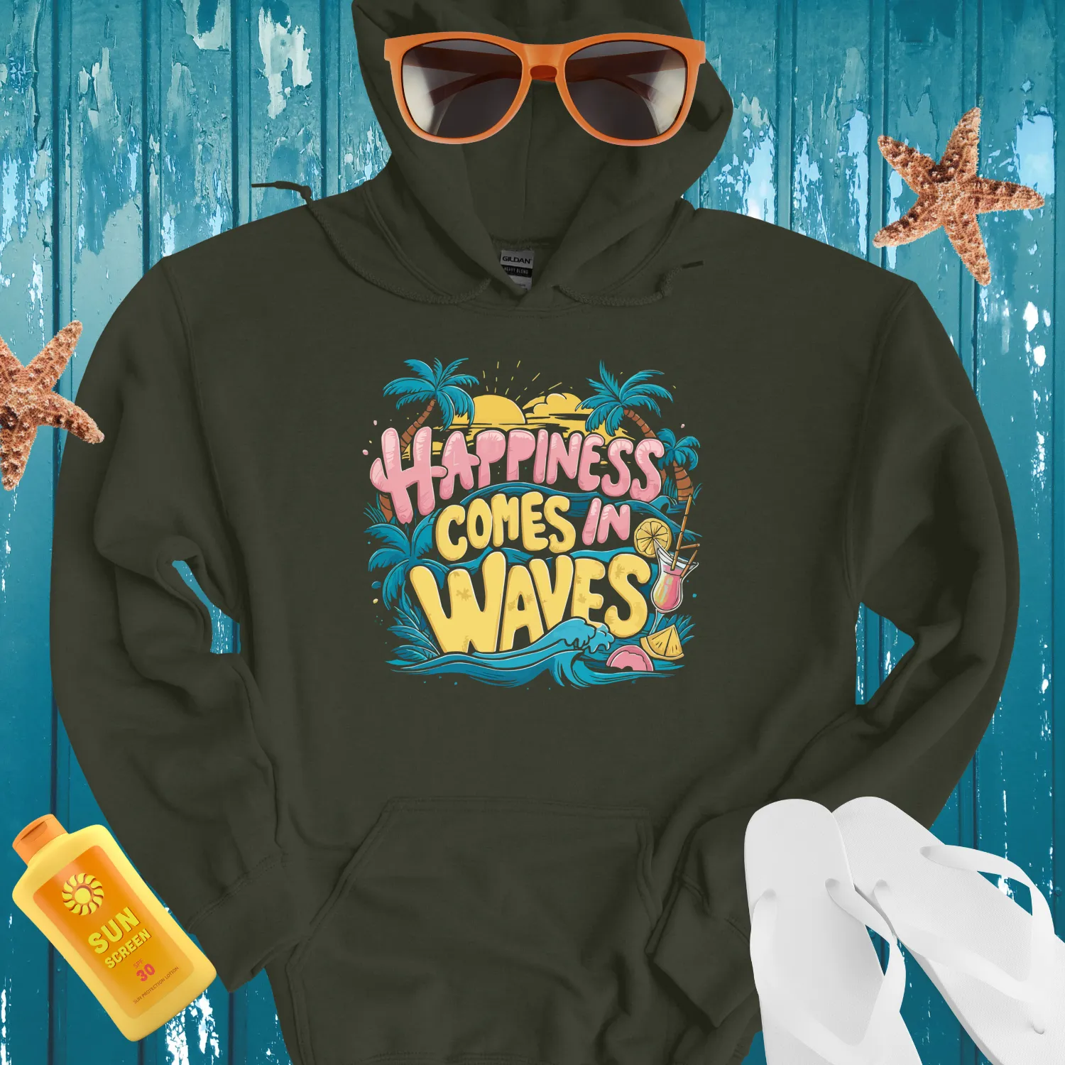 Beach Vibe Hoodie With Palm Trees And Sunshine