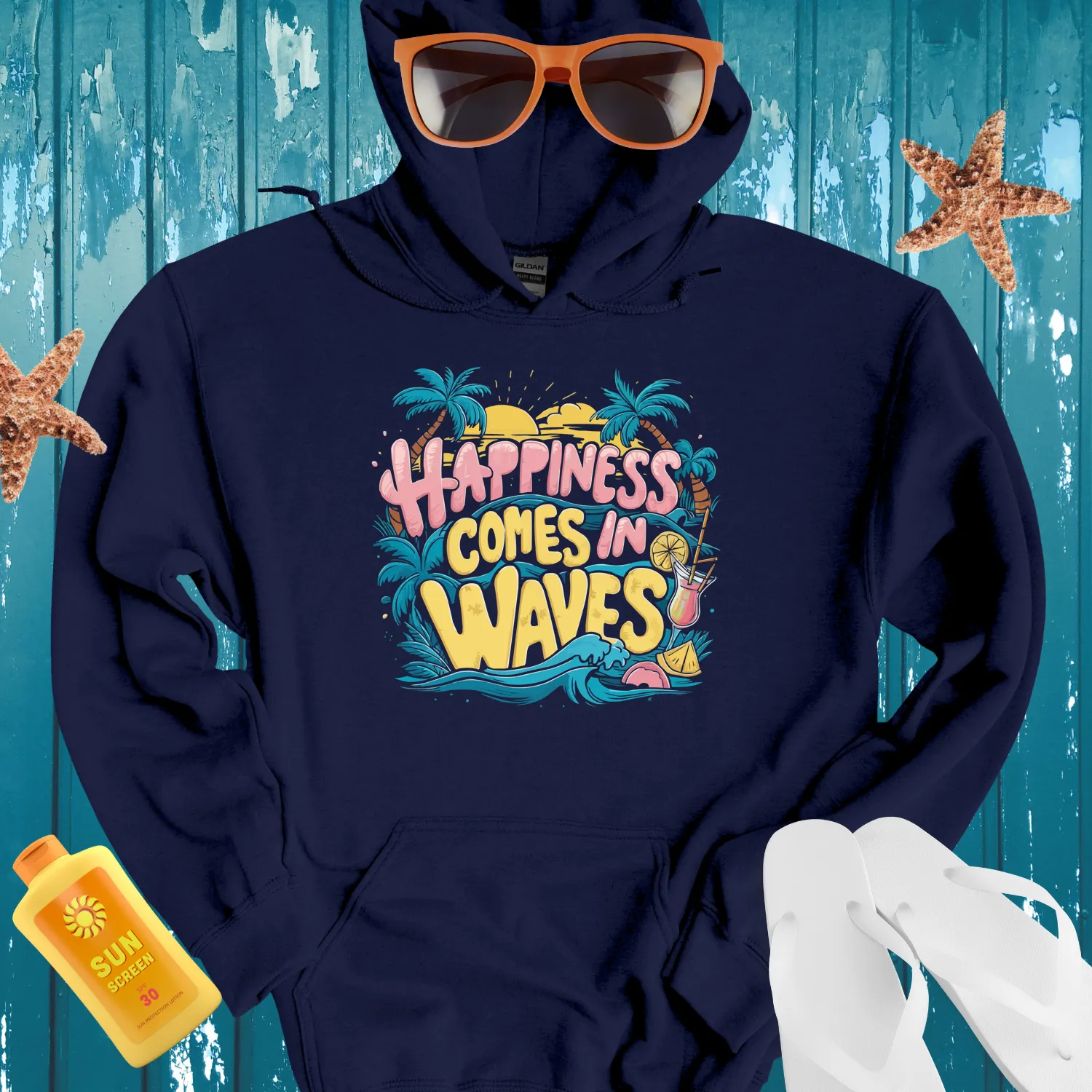 Beach Vibe Hoodie With Palm Trees And Sunshine