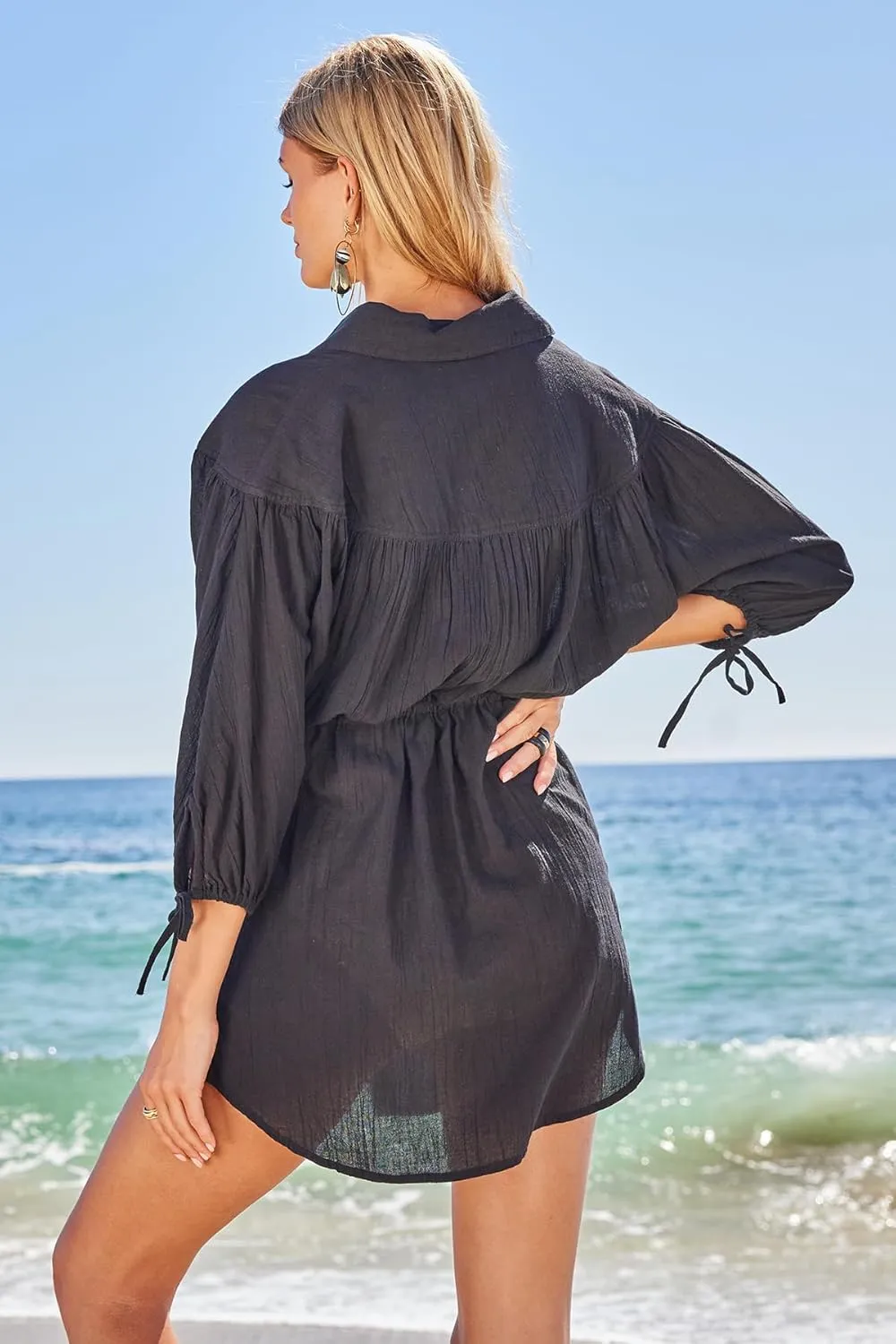 BECCA womens Gauzy Collared Shirt Dress, Casual, Beach Cover Ups for Women
